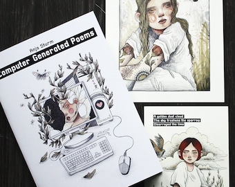 Computer Generated Poems -  Illustration Zine + Print & Postcard Bundle