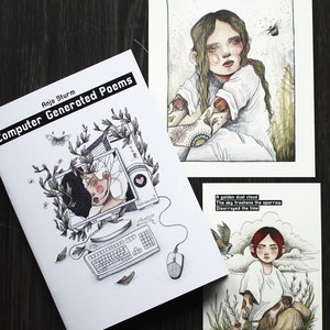 Computer Generated Poems -  Illustration Zine + Print & Postcard Bundle