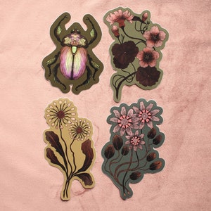 Flower & Beetle veganistische vinylsticker set van 4 stickers