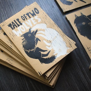 Handmade Linoprinted Tale Of Two Wolves Zine