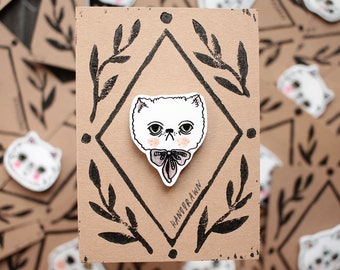 Handdrawn Pin: Cat with Bow