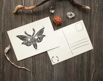 Moth Linocut Artprint Postcard Format