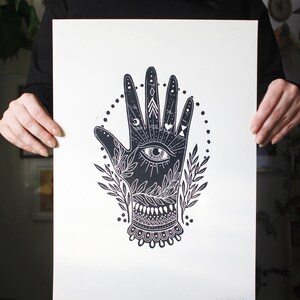 Artprint: The Hand of Protection Lino Cut Poster Print image 2