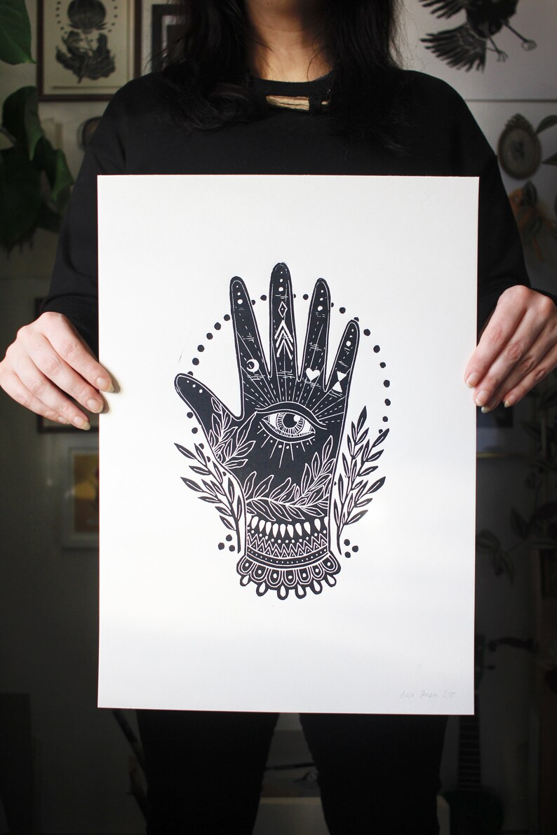 Artprint: The Hand of Protection Lino Cut Poster Print image 2