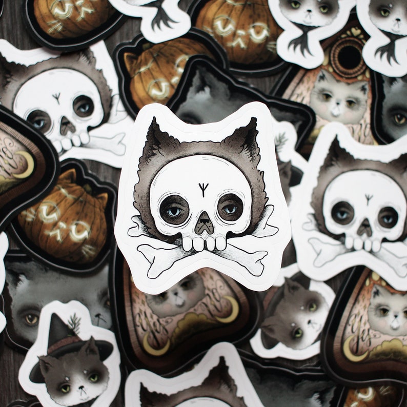 Spooky Halloween Cat Vinyl Sticker Set Of 5 Stickers image 9