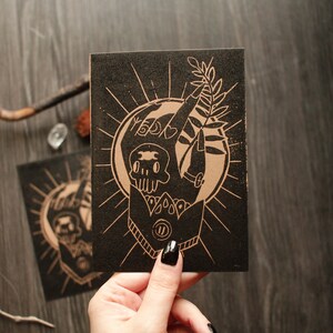 Handmade Linocut Artprint Witch Hand Postcard format image 7