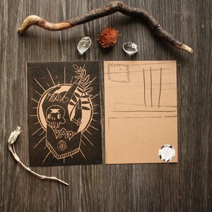 Handmade Linocut Artprint Witch Hand Postcard format image 5