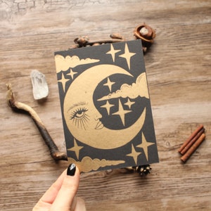 Handgemachter Linolschnitt Postkarte ""The Moon"" Kunstdruck."