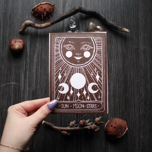 Handgefertigte Linoldruck Postkarte "Sonne Mond Sterne"
