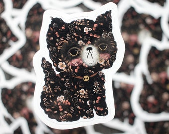 Vinyl Sticker : Black Cat with Flower Pattern