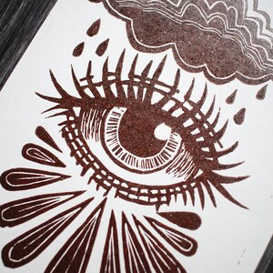 Handmade Linocut Postcard Sad Eye image 2
