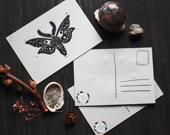 Moth Linocut Artprint Postcard Format