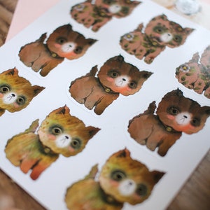 SMALL STICKER SHEET Brown & Pink Cats 9 Small Stickers image 9