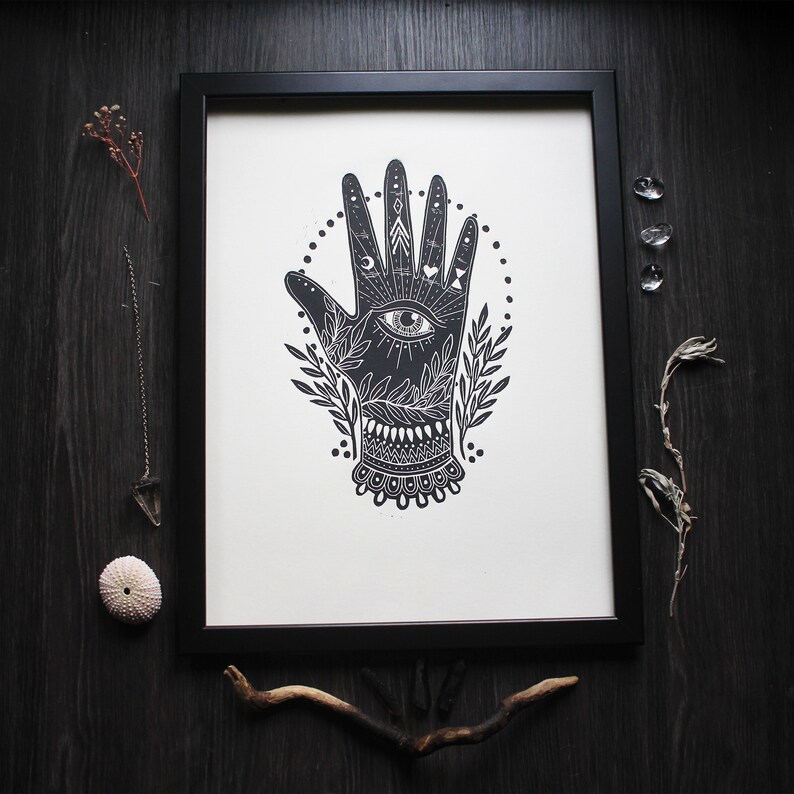 Artprint: The Hand of Protection Lino Cut Poster Print image 1