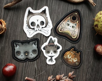 Spooky Halloween Cat  Vinyl Sticker Set Of 5 Stickers