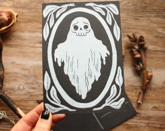 Handmade Linocut Postcard "Ghost" Artprint
