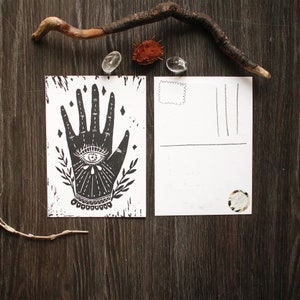 Handmade Linoprint Postcard Hand of Protection image 2