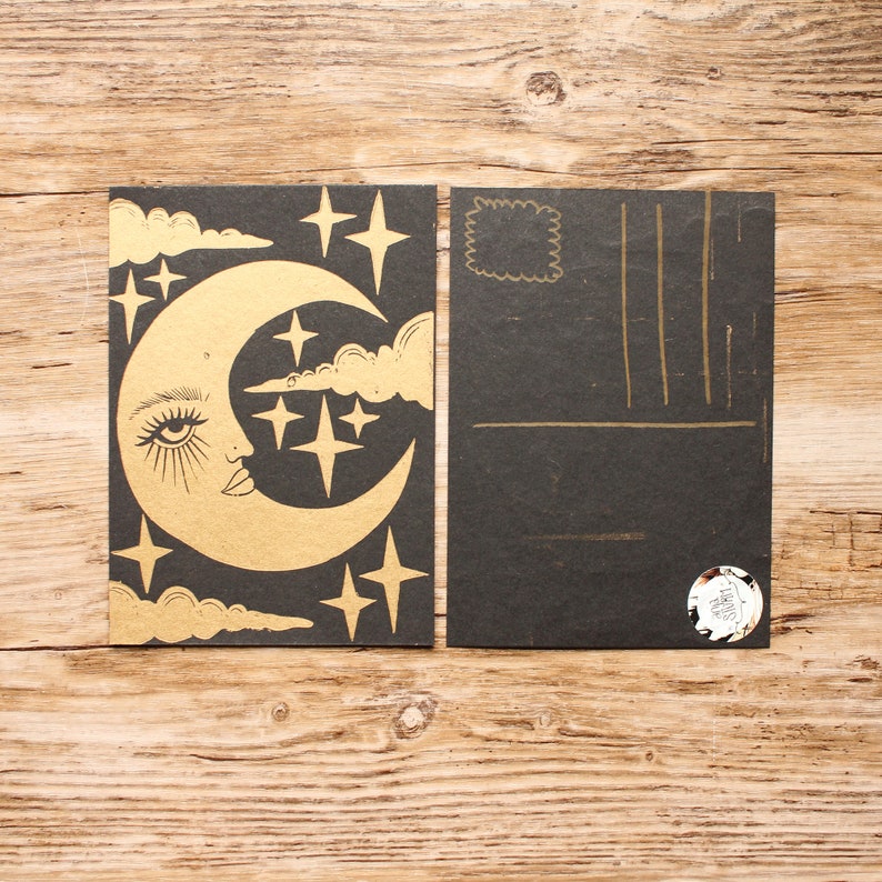Handmade Linocut Postcard The Moon Artprint image 8