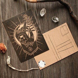 Handmade Linocut Artprint Witch Hand Postcard format image 6