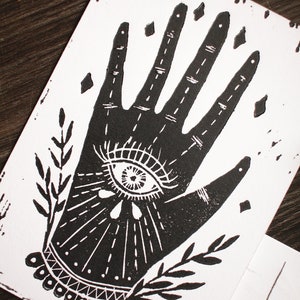 Handmade Linoprint Postcard Hand of Protection image 3