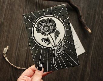 Handmade Linocut Artprint "Holy Poppy" - Postcard Format