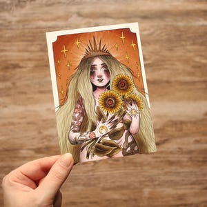 Ansichtkaartkunstdruk: zonnegodin