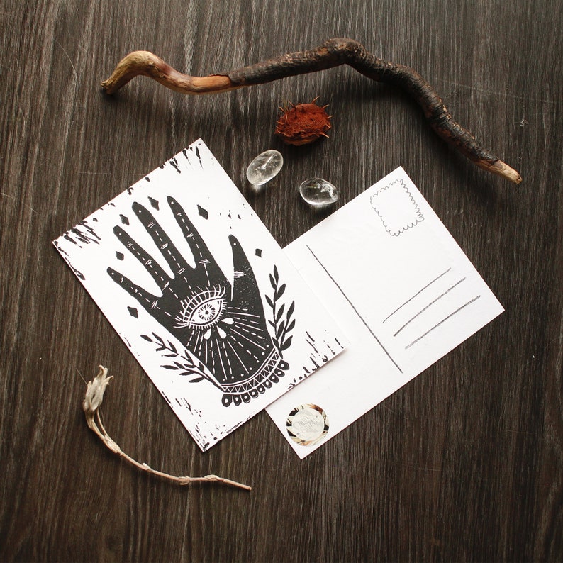 Handmade Linoprint Postcard Hand of Protection image 5