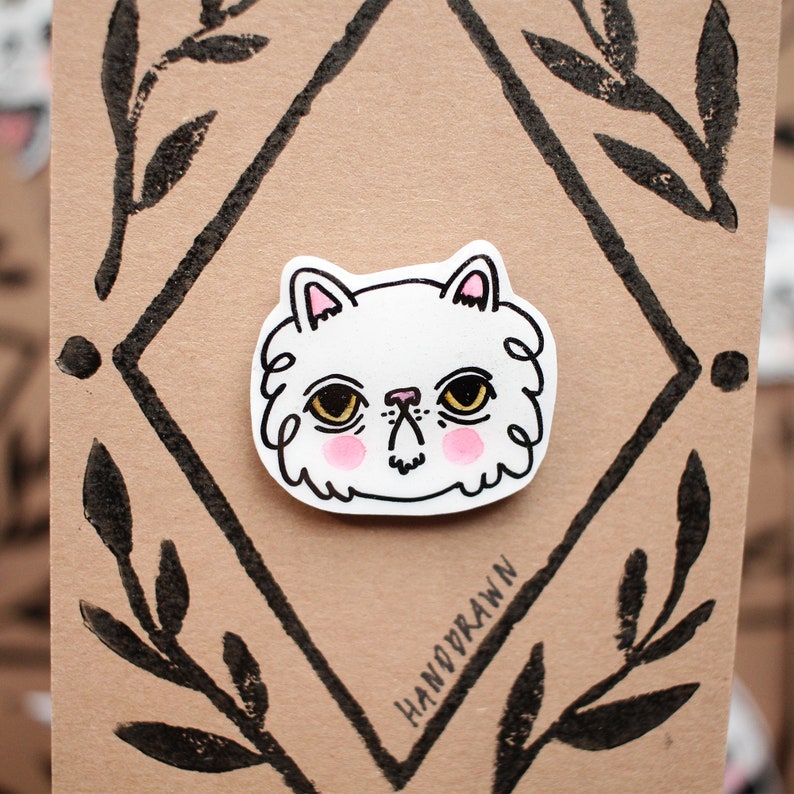 Handdrawn Pin: Blushing Cat image 4