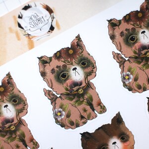 SMALL STICKER SHEET Brown & Pink Cats 9 Small Stickers image 7