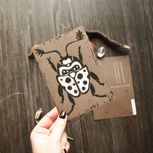Handmade Beetle Linocut Artprint - Postcard Format