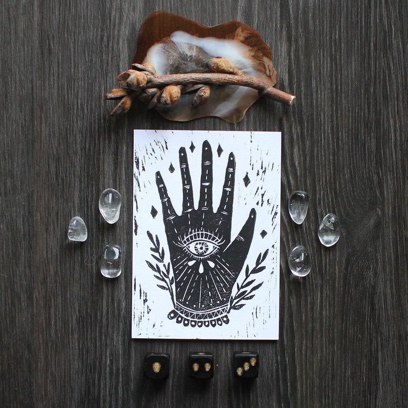 Handmade Linoprint Postcard Hand of Protection image 6