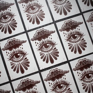 Handmade Linocut Postcard Sad Eye image 9