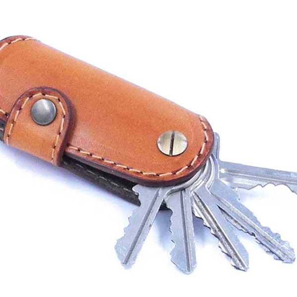 Kompakter Schlüsselhalter, Leder Schlüsselhalter, personalisierter Schlüsselhalter, Geschenk für ihn, handgemachter Schlüsselhalter