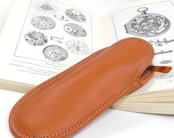 Personalized Leather Eyeglass Sleeve: Light Brown Reading Glasses Case