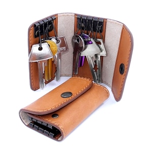Organizador de llaves con muchos ganchos para llaves/Estuche de cuero personalizado para llaves/Llavero compacto/Billetera para 8 llaves/Estuche de cuero genuino para llaves/Único/Regalo para ella