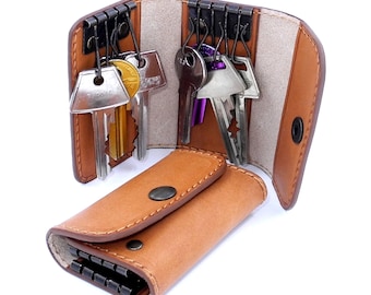 Personalized leather key pouch/Key organizer with many key hooks/Compact key fob/8 key wallet/Genuine leather key case/Unique/Christmas gift