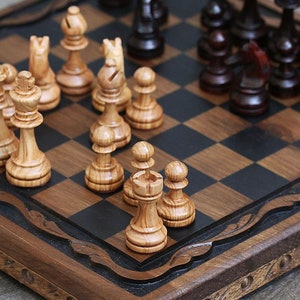 Chess Set Handmade Wooden Chess Set Elegant Home Decor Chess Set Wooden Game Chess Set Gift for Father's Day Handmade Chess Wooden Set