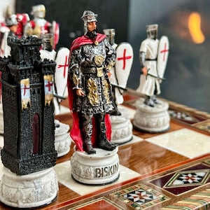 Red and White Crusaders Chess Set With Handmade Inlaid Mother of Pearl ...