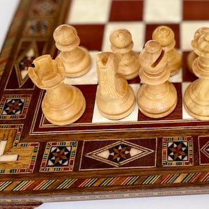 Handmade inlaid solid wood Checkers & Chess Set with 2 extra Queens | premium handmade  chess set | Shipped via INT. EXPRESS SHIPPING