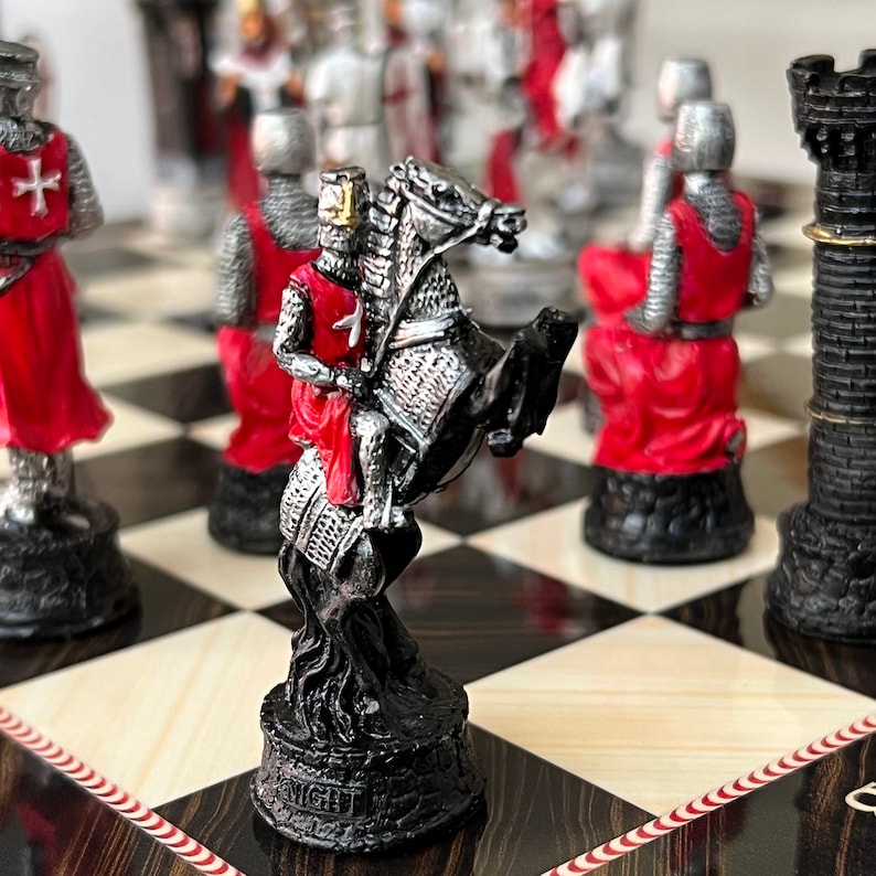 Hand Painted Crusaders Chess Set With Walnut Looking Wooden - Etsy