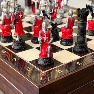 Knights Templar Chess Set Historical Game Chess Set Crusaders Chess Board Strategy Chess Knights Templar Set Chess Home Decor Chess Set Gift