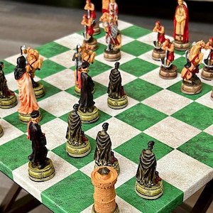 Handmade Camelot Chess Set with leather wooden Chess Board | Will be Shipped via INTERNATIONAL EXPRESS SHIPPING (1-5 days to worldwide)
