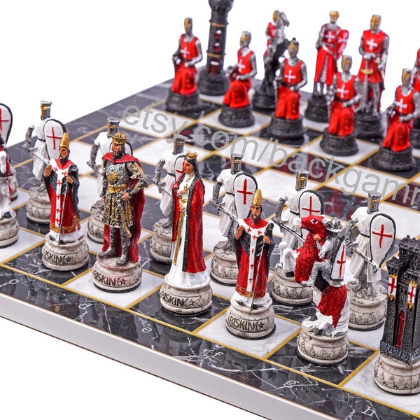 Knights Templar Crusaders Chess Set Luxury Crusaders Set Knights Chess Set Collectible Chess History Lovers Gift Chess Knights Templar Gift