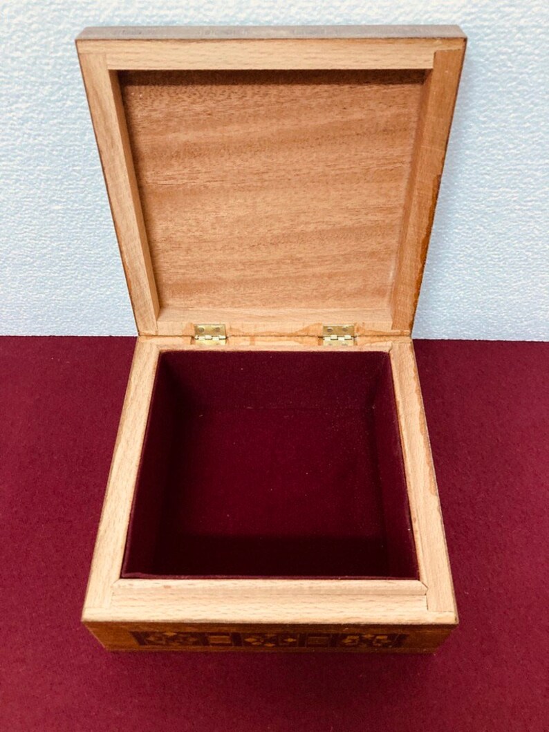 Vintage Wooden Mosaic Inlaid Square Jewelry Box Handmade Etsy