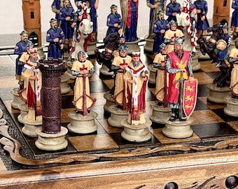 Crusaders Chess Set with Handmade solid wood Chess Board | Shipped via INTERNATIONAL EXPRESS SHIPPING (1-5 days to worldwide)