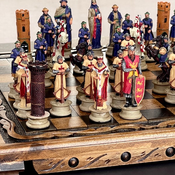 Crusaders Chess Set with Handmade solid wood Chess Board | Shipped via INTERNATIONAL EXPRESS SHIPPING (1-5 days to worldwide)