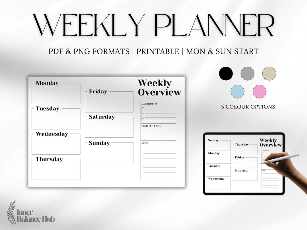 Minimalist Weekly Planner Printable | A4, A5, Letter (digital Download ...