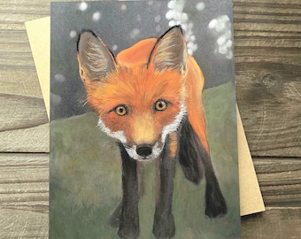 Curious Fox Greeting Card, Wildlife Art Card, Blank Note Card with Kraft Envelope, Fox Lover Gift, Nature Inspired Art