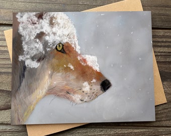 Winter Wolf Art Card, Blank Greeting Card, Notecard with Kraft Envelope, Wildlife Art, Wolf Art, Nature Lover Gift