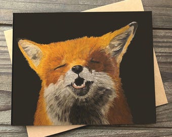 Fox Art Card, Card from Original Art, Blank Greeting Card, Notecard with Kraft Envelope, Wildlife Art, Fox Lovers gift, Smiling Fox